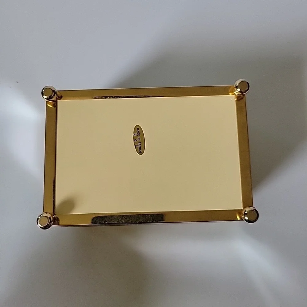 Vintage Beveled Mirrored Glass Brass Trim Trinket Jewelry‎ Box Etched Floral Lid